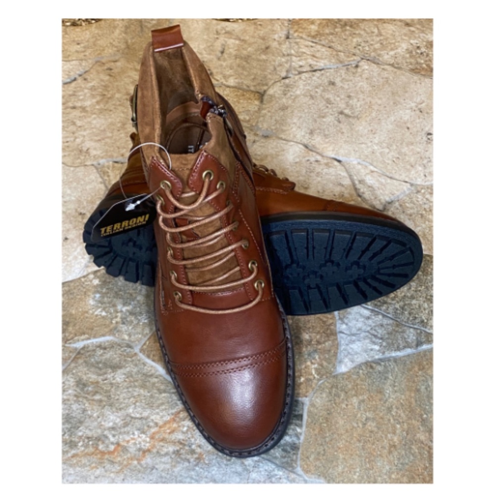 Terroni Men's Brown Ankle Military Lace Casual Boot-Synthetic Leather
